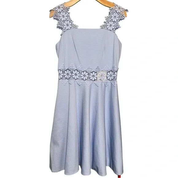 Ted Baker Women’s Size 3 M 8 Cornflower Blue Monaa Lace Trim Fit & Flare Dress
